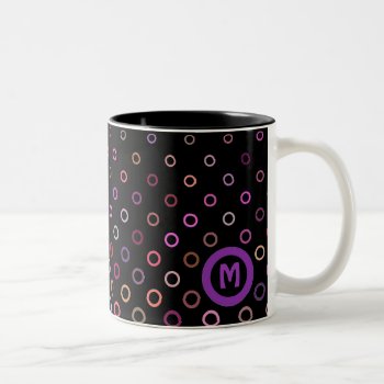 Monogram Trendy Colorful Circles On Black Two-tone Coffee Mug by LouiseBDesigns at Zazzle