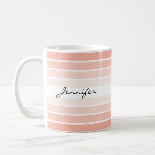 Monogram Trendy Coral Pastel Stripes Mug