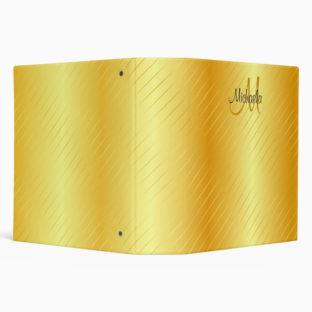 Monogram Trendy Elegant Gold Look Template 3 Ring Binder (Background)