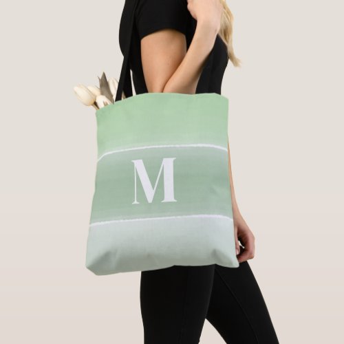 Monogram Trendy Initial Stylish Green Stripes Tote Bag