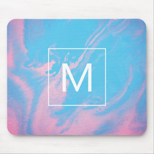 Monogram Trendy Pink Blue Pattern Mouse Pad