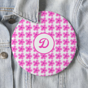 monogram trendy retro pink vintage floral initial button