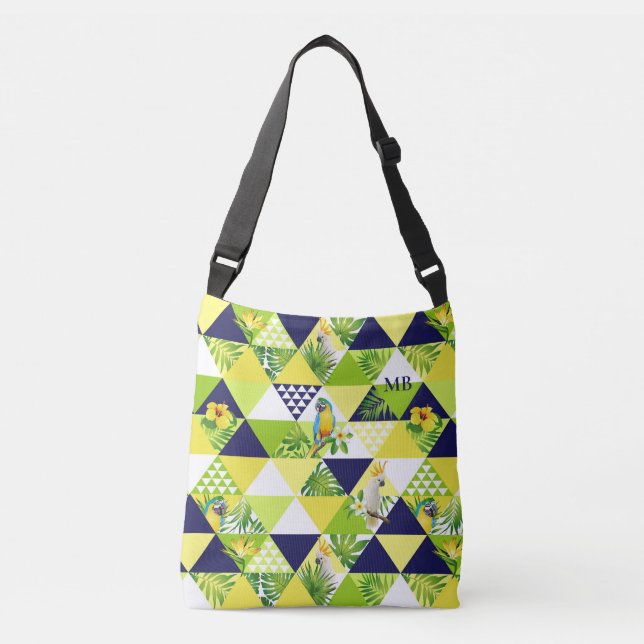 Monogram Trendy Tropical Cockatoo Parrot Floral Crossbody Bag (Front)