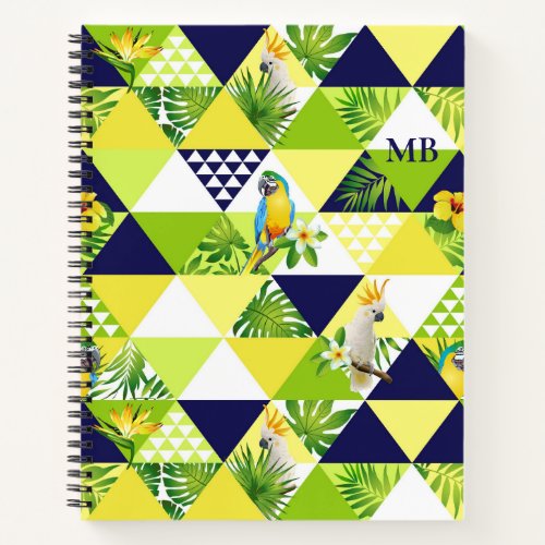 Monogram Trendy Tropical Cockatoo Parrot Floral Notebook