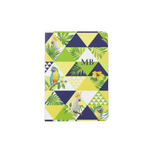 Monogram Trendy Tropical Cockatoo Parrot Floral Passport Holder
