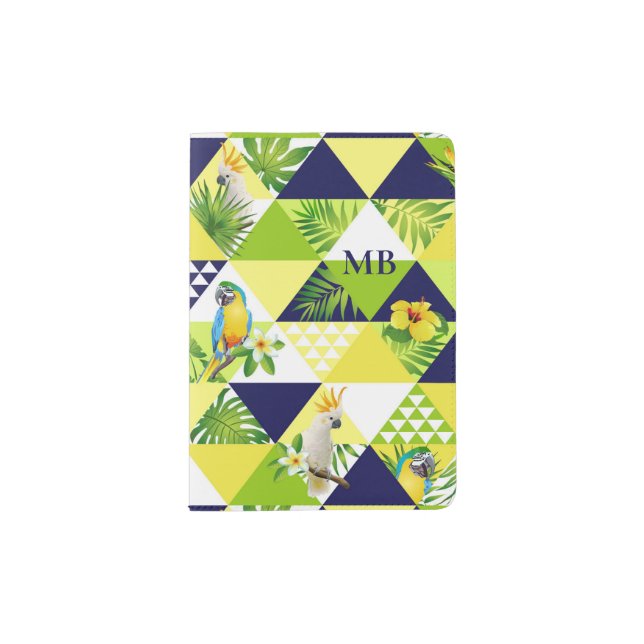 Monogram Trendy Tropical Cockatoo Parrot Floral Passport Holder (Front)