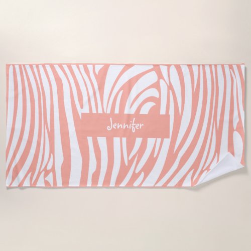Monogram Trendy Zebra pattern personalize template Beach Towel
