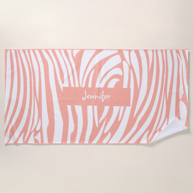Monogram Trendy Zebra pattern personalize template Beach Towel (Front)