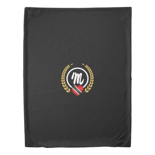 Monogram Trini Flag with Faux Gold Wreath on BLACK Duvet Cover
