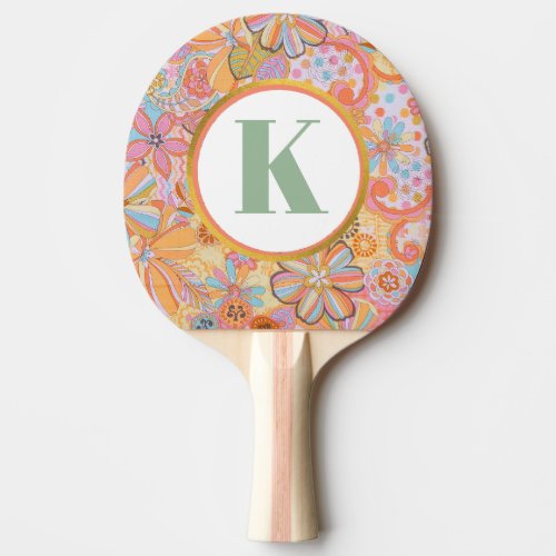 Monogram Trippy Nostalgic Floral Mood Ping Pong Paddle