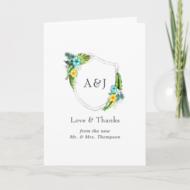 Monogram Tropical Aloha Summer Beach Wedding Thank You Card (Front)