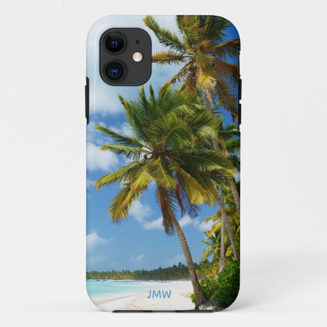 Monogram Tropical Beach Palm Trees Case-Mate iPhone Case (Back)