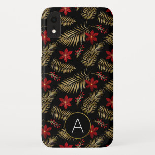 Monogram Tropical Black and Gold Foil Leaves iPhone XR Case