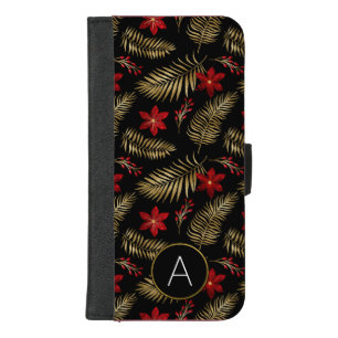 Monogram Tropical Black and Gold Foil Leaves iPhone 8/7 Plus Wallet Case