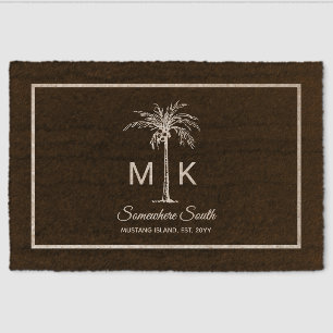 Monogram Tropical Coconut Palm Tree Custom Fiber Doormat