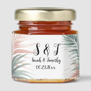 Monogram Tropical Ferns Blush Green Wedding Honey Jar Favors