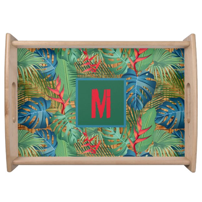 Monogram Tropical Floral Greenery Serving Tray (Front)