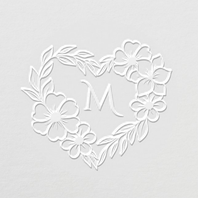 Monogram Tropical Floral Heart Wedding Embosser (Design)