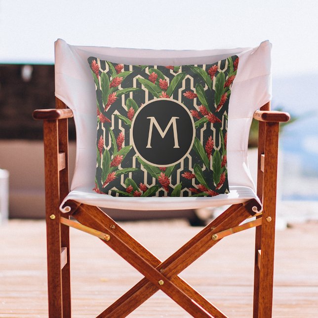 Monogram Tropical Geometric Pattern Outdoor Pillow (Creator Uploaded)