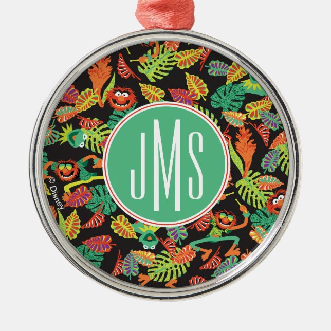 Monogram Tropical Kermit & Animal Pattern Metal Ornament (Front)