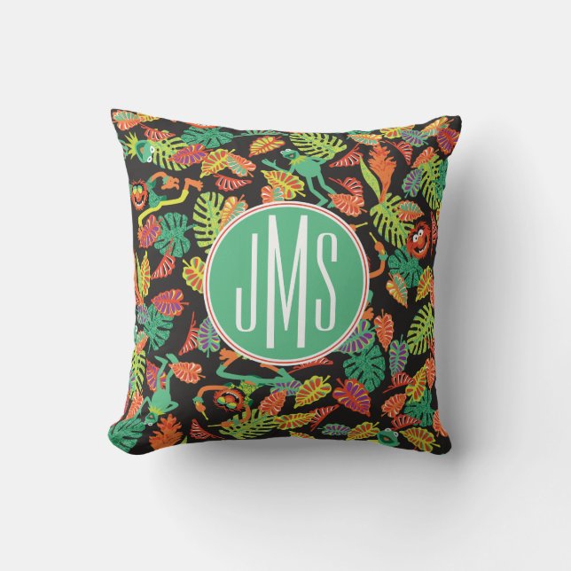 Monogram Tropical Kermit & Animal Pattern Throw Pillow (Front)