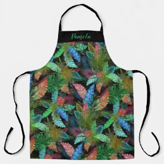 Monogram Tropical Apron with Tropical Palm Leaves