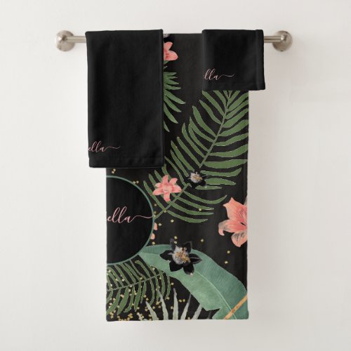 Monogram Tropical Leaves  Bath Towel Set