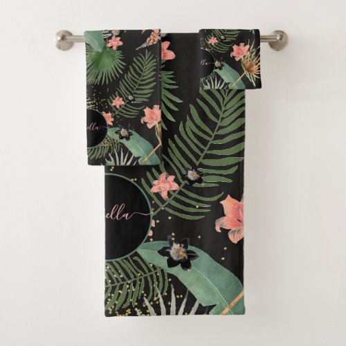Monogram Tropical Leaves  Bath Towel Set
