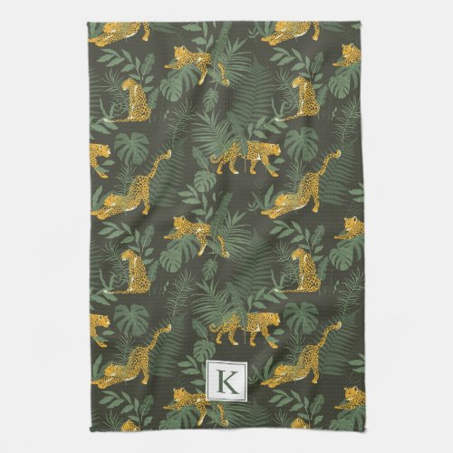 Monogram Tropical Leopard Jungle Cat Kitchen Towel