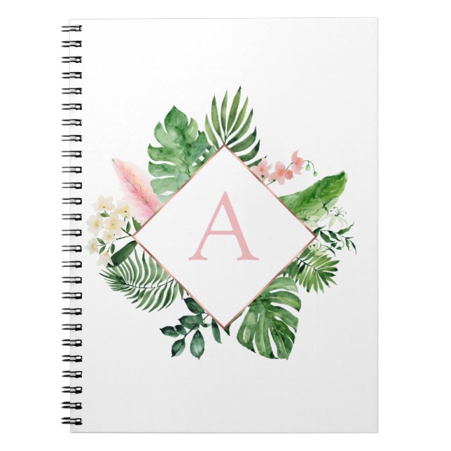 Monogram Tropical Palm Green White Botanical Notebook (Front)