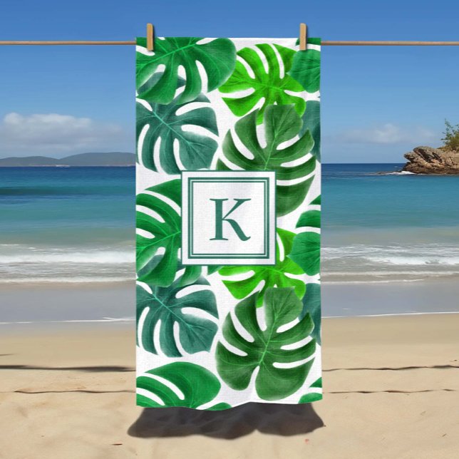 Monogram Tropical Palm Leaf Pattern Beach Towel (Monogram Tropical Palm Leaf Pattern Beach Towel)
