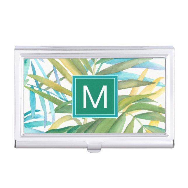 Monogram | Tropical Palm Leaves Case For Business Cards (Front)