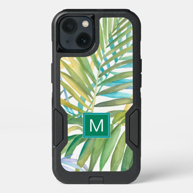 Monogram | Tropical Palm Leaves Otterbox iPhone Case (Back)