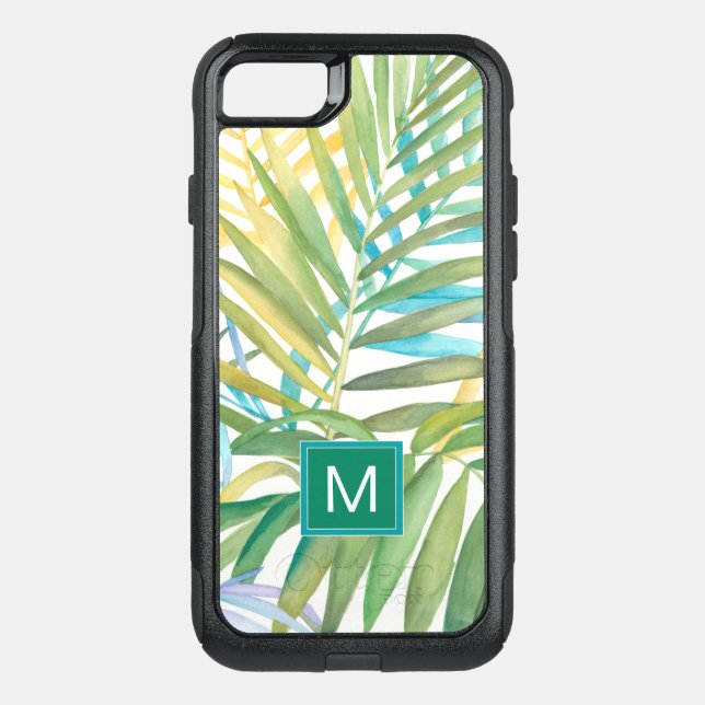 Monogram | Tropical Palm Leaves Otterbox iPhone Case (Back)