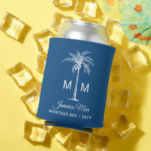 Monogram Tropical Palm Tree Personalized Can Cooler
