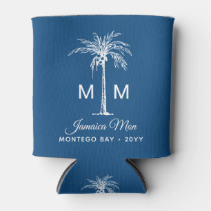 Monogram Tropical Palm Tree Personalized Name Can Cooler