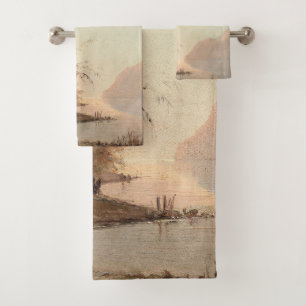 Monogram Tropical Palm Tree Vintage Elegant  Bath Towel Set