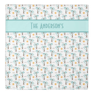 Monogram Tropical Palm Trees Sunshine Yellow Teal  Duvet Cover