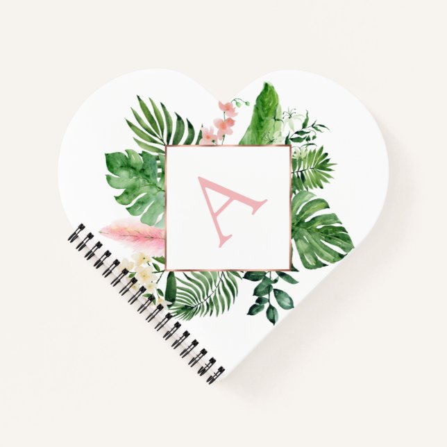 Monogram Tropical Palms Green White Botanical Notebook (Front)