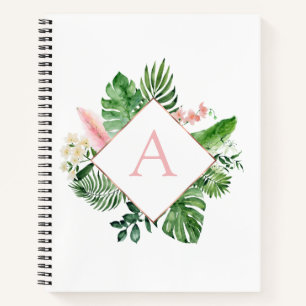 Monogram Tropical Palms Green White Botanical Notebook