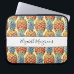 Monogram Tropical Pineapple Laptop Sleeve<br><div class="desc">Lovely script typeface monogram with a tropical pineapple pattern in cheerful creamy yellow, gold and green. Whimsical and stylish.</div>