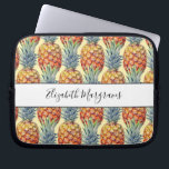 Monogram Tropical Pineapple Laptop Sleeve<br><div class="desc">Lovely script typeface monogram with a tropical pineapple pattern in cheerful creamy yellow, gold and green. Whimsical and stylish.</div>