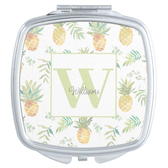 Monogram Tropical Pineapple Name Compact Mirror (Front)