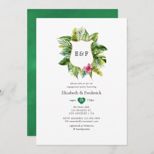 Monogram Tropical Summer Beach Engagement Party Invitation