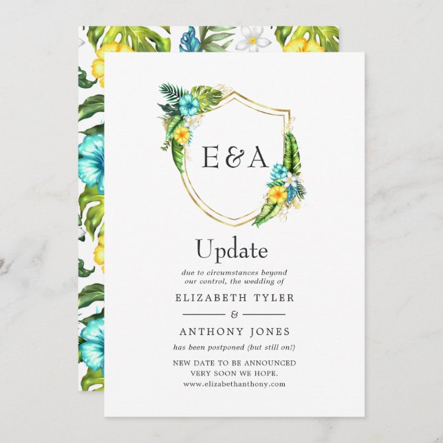 Monogram Tropical Summer Beach Wedding Update Invitation (Front/Back)