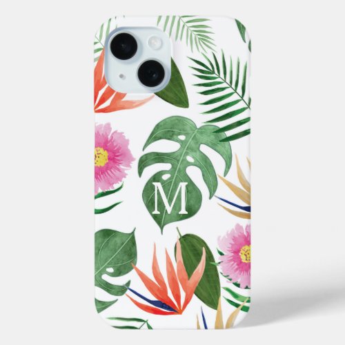 Monogram Tropical Watercolor Floral  iPhone 15 Case