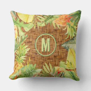Monogram Tropical Watercolor Foral Throw Pillow