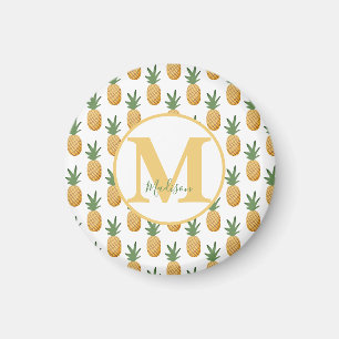 Monogram Tropical Watercolor Pineapple  Magnet