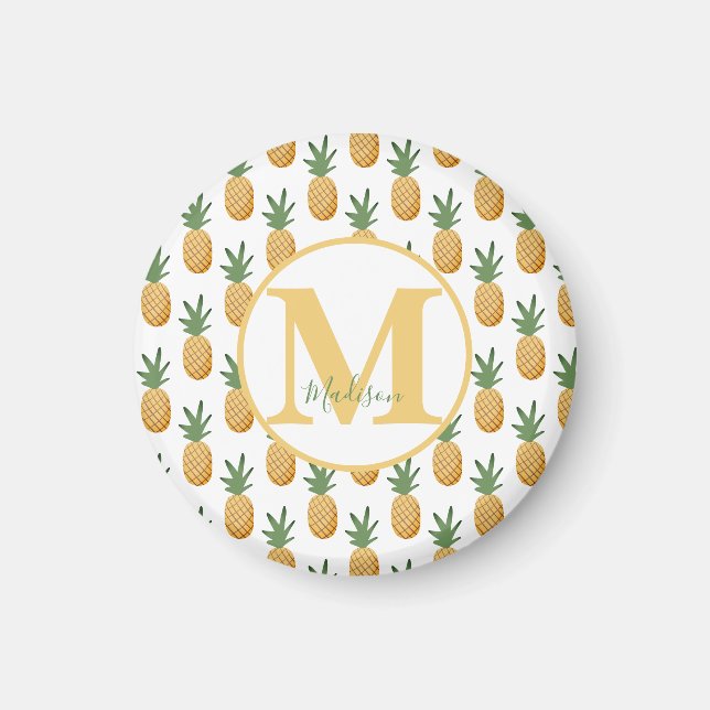 Monogram Tropical Watercolor Pineapple  Magnet (Front)