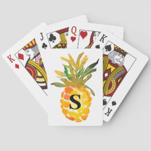 Monogram Tropical Watercolor Pineapple  Poker Cards